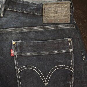 Levi 569 Jeans Mens 38x32 Loose Straight Dark Wash w/ Zip Pocket Unique Accents